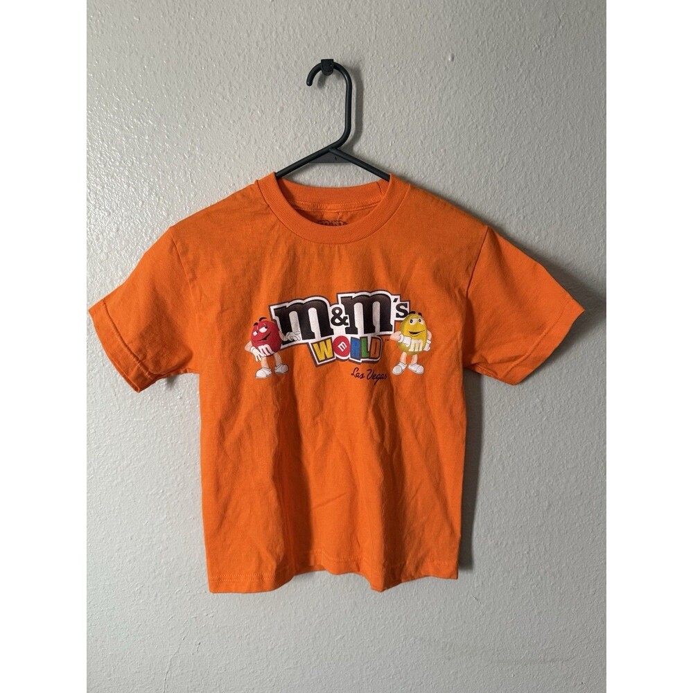 M&Ms World Adult Men Women Las Vegas Crewneck Short Sleeve Shirt Orange Small